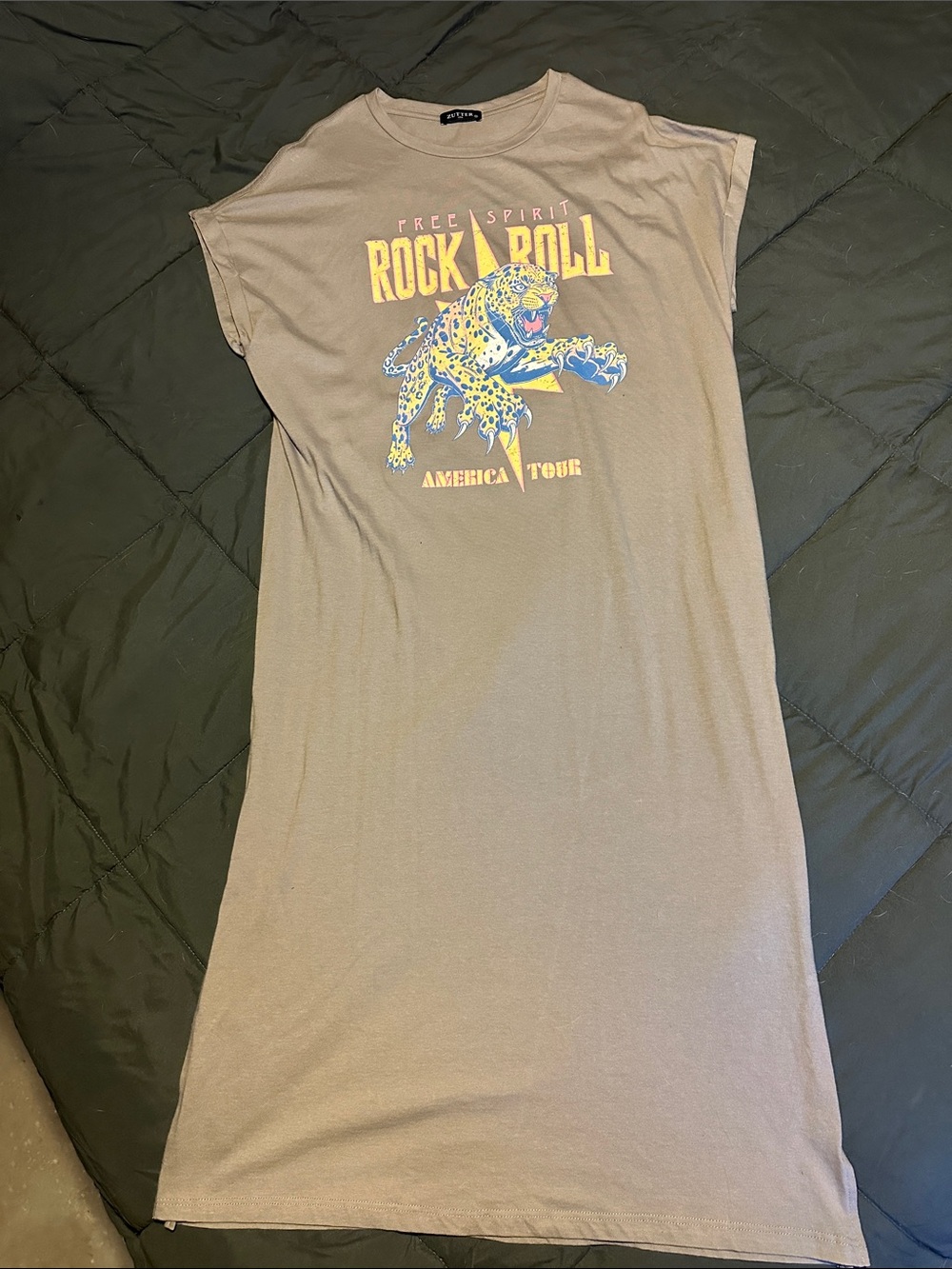 Rock & Roll Graphic Midi Dress - Taupe